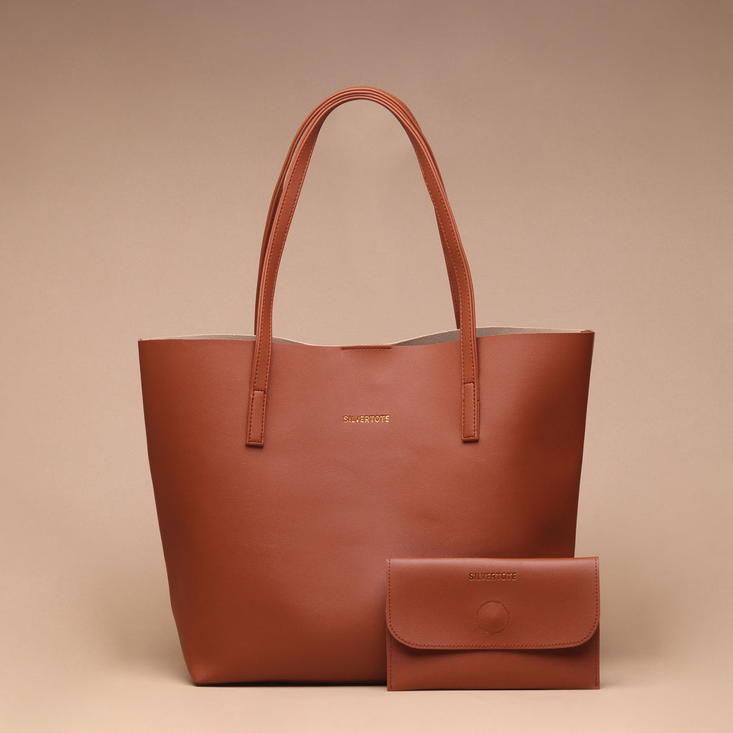 Tas Tote Wanita Silvertote Jenner Two Tone Brown Creme